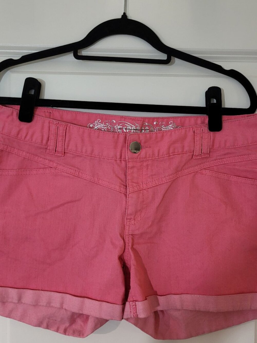 Express Hot Pink Utility Denim Shorts Women's Size 12 Y2K Style